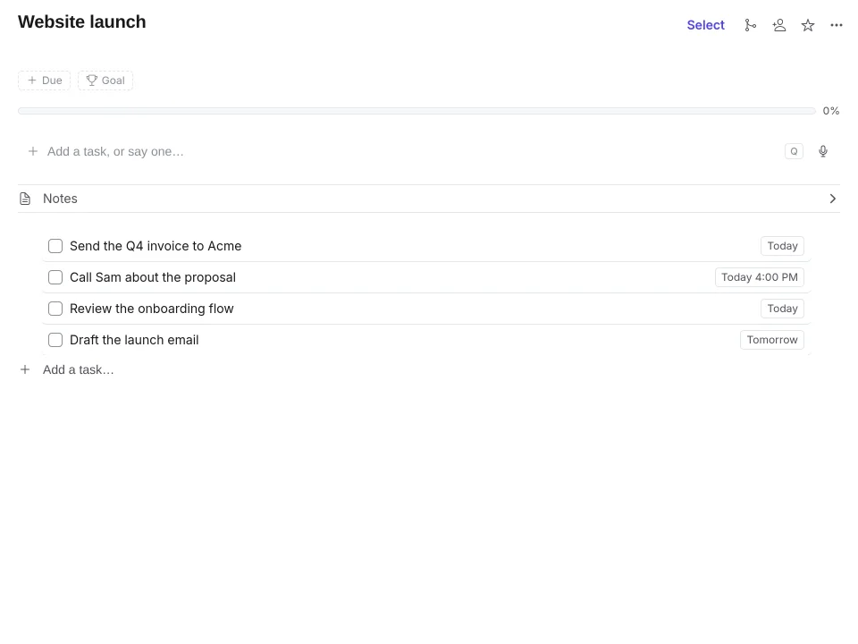 A project with sections and subtasks, and its vault holding a login and an API key